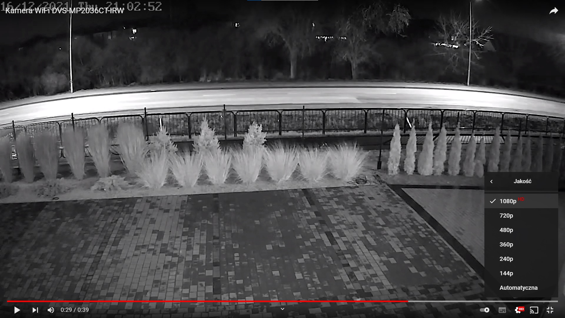 Nagranie z kamery DVS-MP2036CT-IRW-kit w nocy